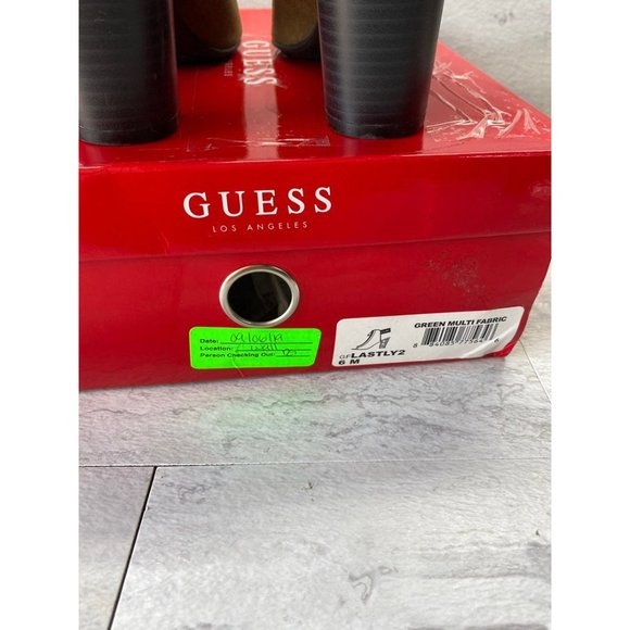 Guess Suede Peep Toe Heeled Booties Olive Green - Picture 6 of 6